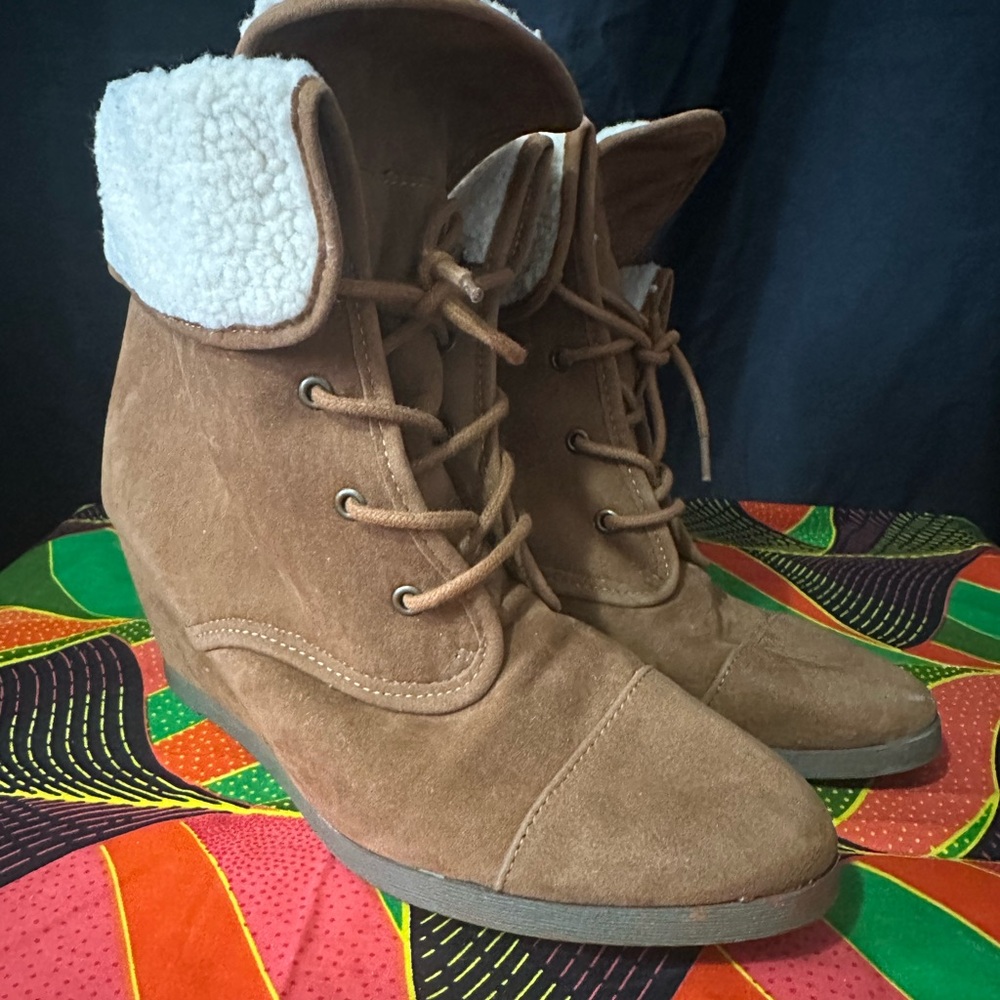 Brown Suede Women's Ankle Wedge Boots Size 10